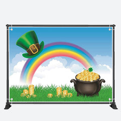 Aperturee - Rainbow Sky Hat Gold Coins St Patricks Day Backdrop