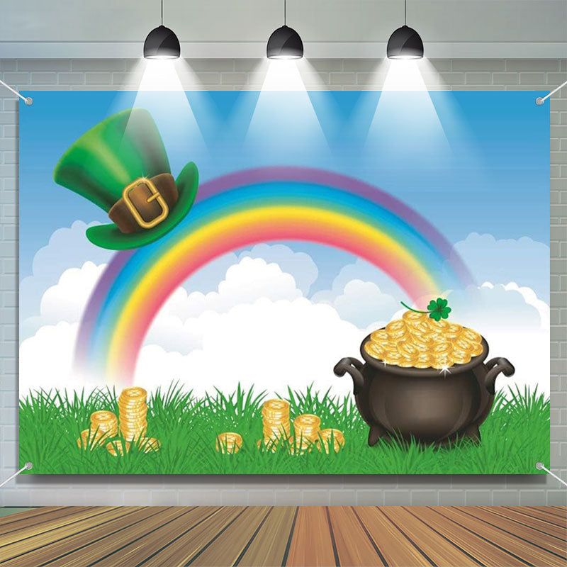 Aperturee - Rainbow Sky Hat Gold Coins St Patricks Day Backdrop