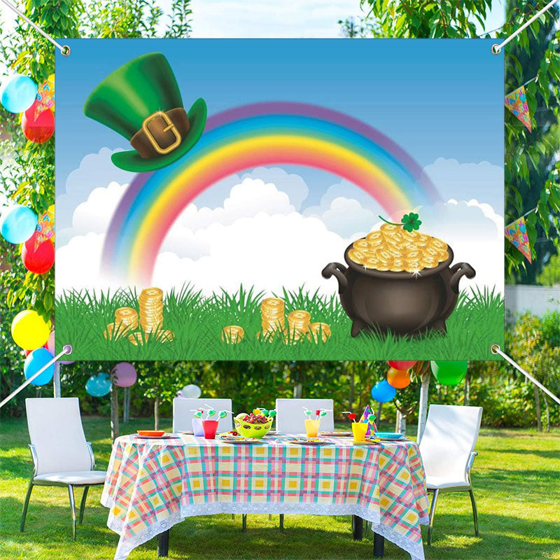 Aperturee - Rainbow Sky Hat Gold Coins St Patricks Day Backdrop