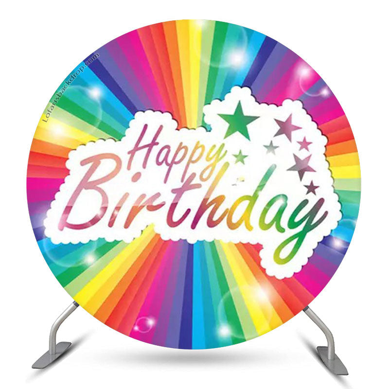 Aperturee Rainbow Star Happy Birthday Round Backdrop Cover