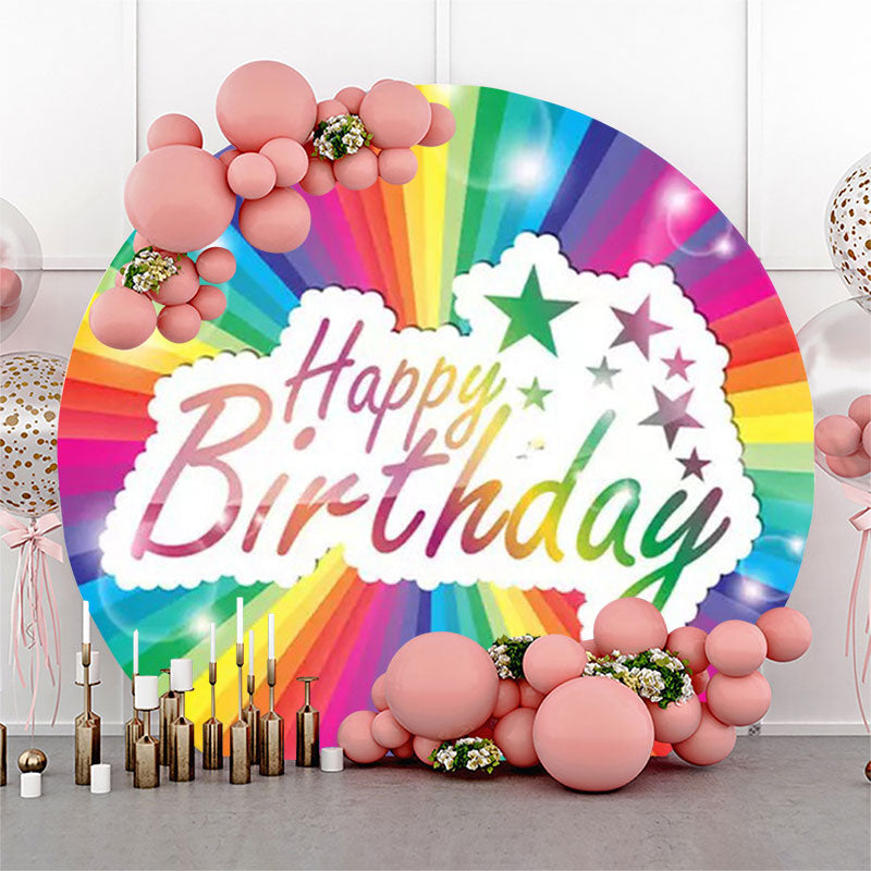 Aperturee Rainbow Star Happy Birthday Round Backdrop Cover