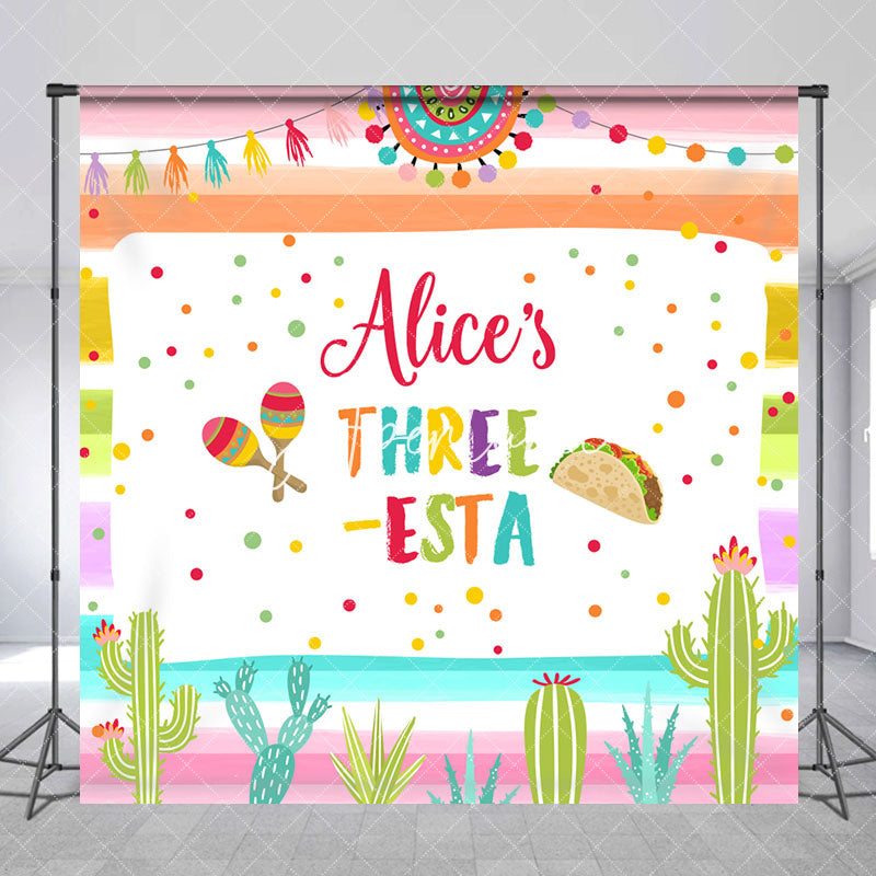 Aperturee - Rainbow Stripe Fiesta Custom 3rd Birthday Backdrop