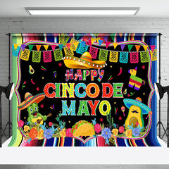 Aperturee - Rainbow Stripe Flags Floral Cinco De Mayo Backdrop