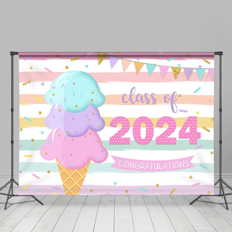 Aperturee - Rainbow Stripe Ice Cream 2024 Graduation Photo Backdrop