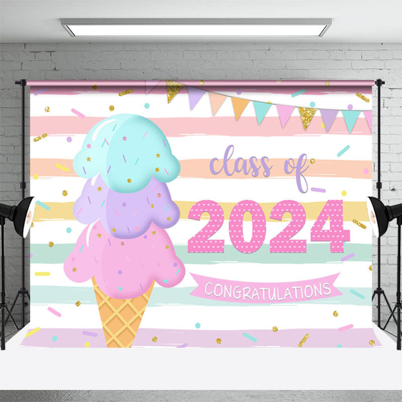 Aperturee - Rainbow Stripe Ice Cream 2024 Graduation Photo Backdrop