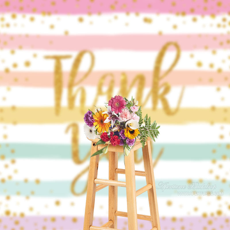 Aperturee - Rainbow Stripes Glitter Thank You Mothers Day Backdrop