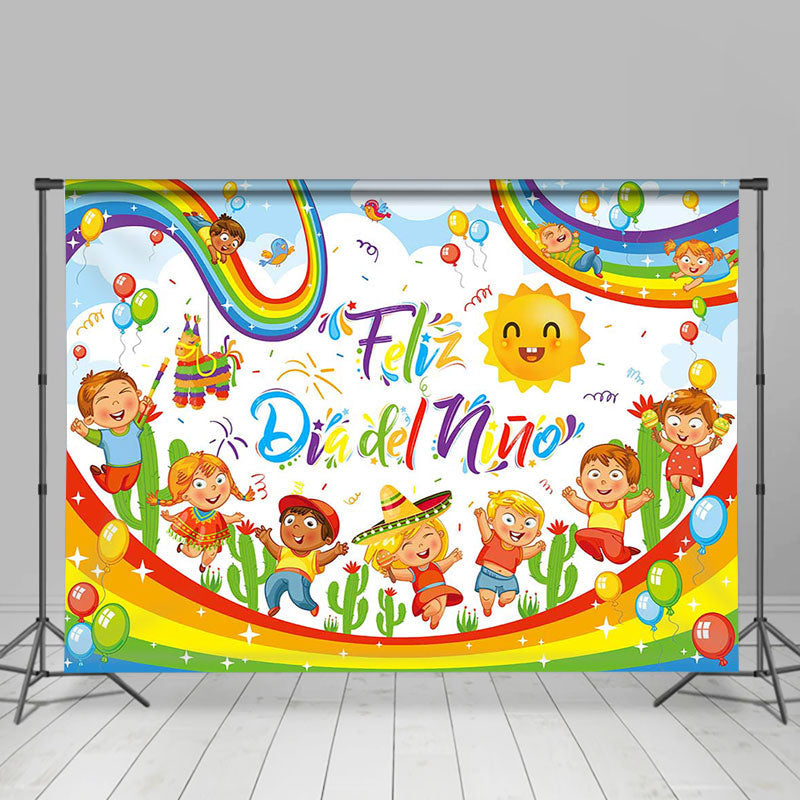 Aperturee - Rainbow Sun Feliz Dia de Nino Children Day Backdrop