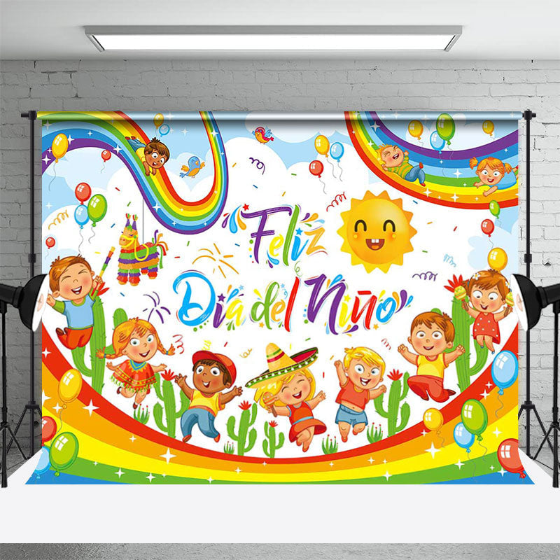 Aperturee - Rainbow Sun Feliz Dia de Nino Children Day Backdrop