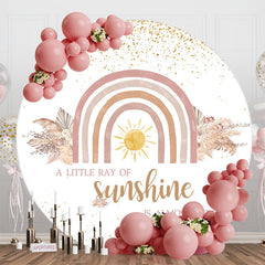 Aperturee - Rainbow Sun Leaves Gold Round Baby Shower Backdrop