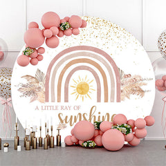 Aperturee - Rainbow Sun Leaves Gold Round Baby Shower Backdrop