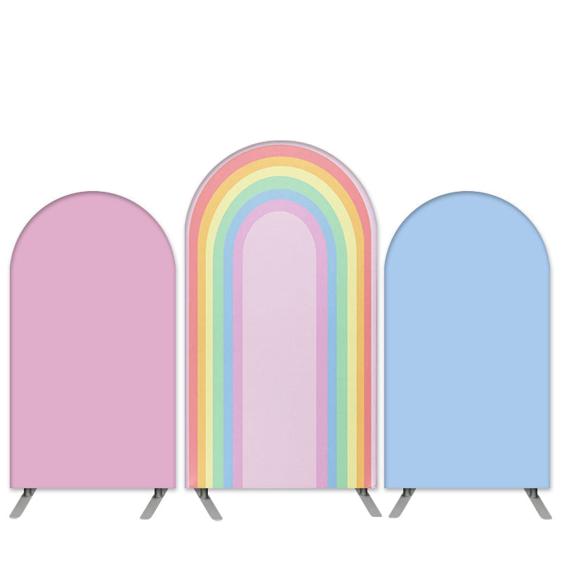 Aperturee Rainbow Theme Pink Blue Birthday Arch Backdrop Kit