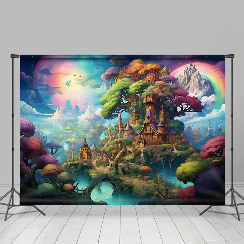 Aperturee - Rainbow Tree Cloud Enchanted Forest Magic Backdrop