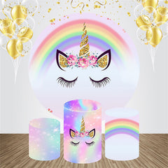 Aperturee - Rainbow Unicorn Glitter Round Birthday Backdrop Kit