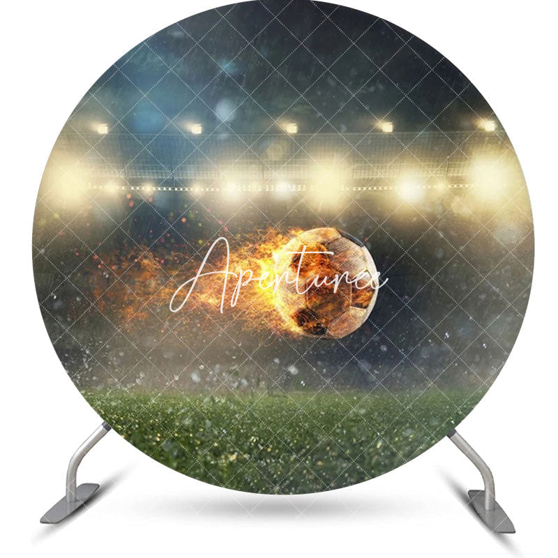 Aperturee - Rainy Burning Football Field Round Birthday Backdrop