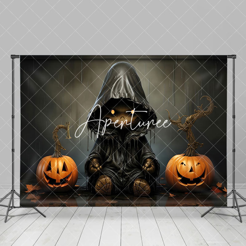 Aperturee - Rainy Night Pumpkins Ghost Happy Halloween Backdrop