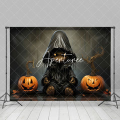 Aperturee - Rainy Night Pumpkins Ghost Happy Halloween Backdrop