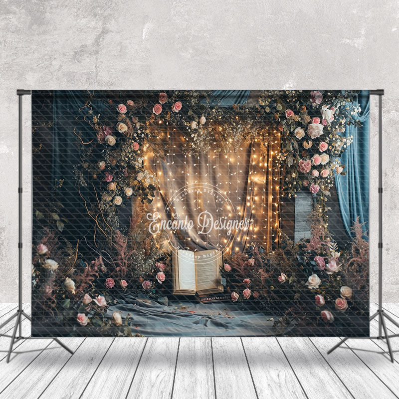 Aperturee - Rampant White Pink Floral Dim Light Curtain Backdrop