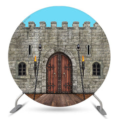 Aperturee Rampart Brick Wall Wood Door Pattern Circle Backdrop