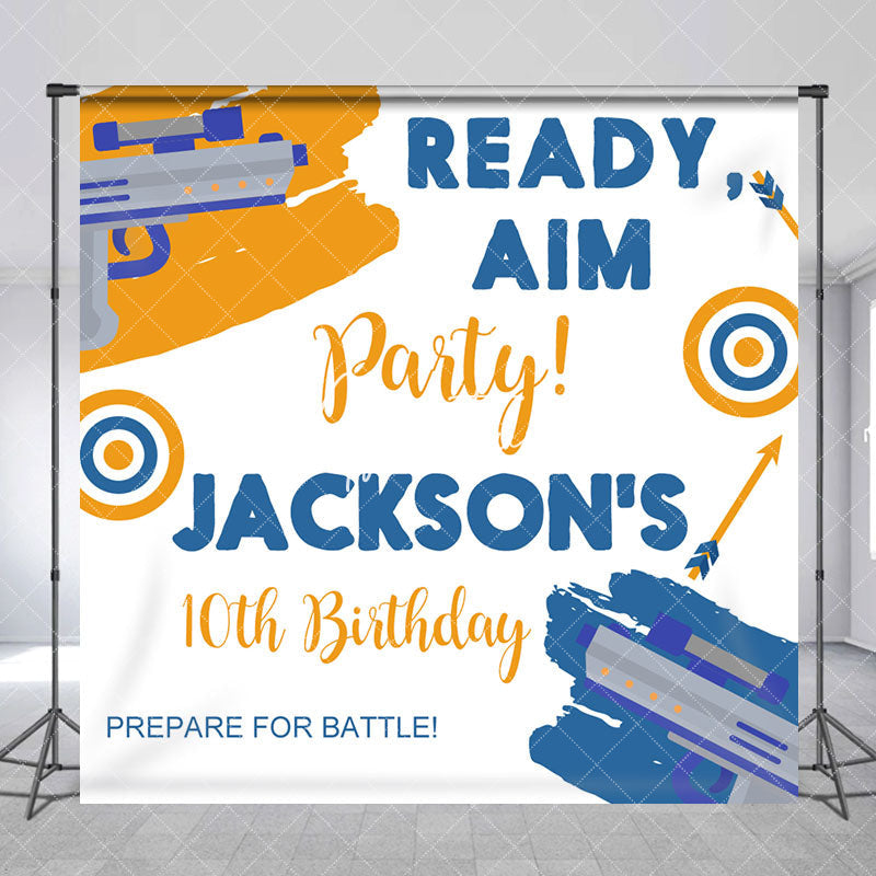 Aperturee - Ready Aim Party Sport Custom 10th Birthday Backdrop