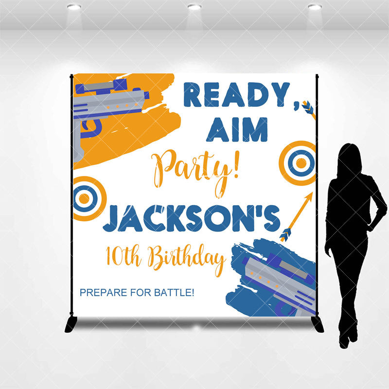 Aperturee - Ready Aim Party Sport Custom 10th Birthday Backdrop