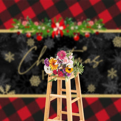 Aperturee - Red And Black Gingham Snowflake Christmas Backdrop