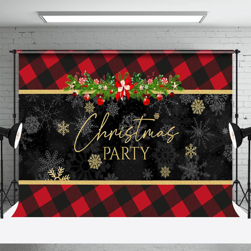 Aperturee - Red And Black Gingham Snowflake Christmas Backdrop