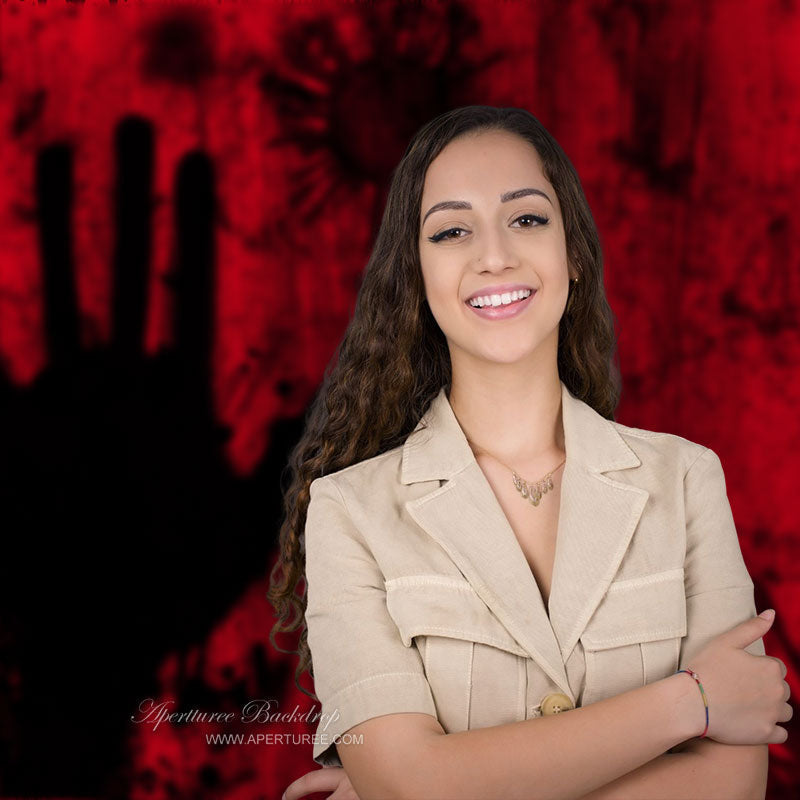 Aperturee - Red and Black Scary Handprint Halloween Backdrop