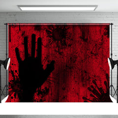 Aperturee - Red and Black Scary Handprint Halloween Backdrop