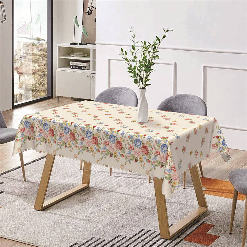 Aperturee - Red And Blue Floral Rustic Rectangle Tablecloth