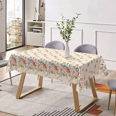 Aperturee - Red And Blue Floral Rustic Rectangle Tablecloth