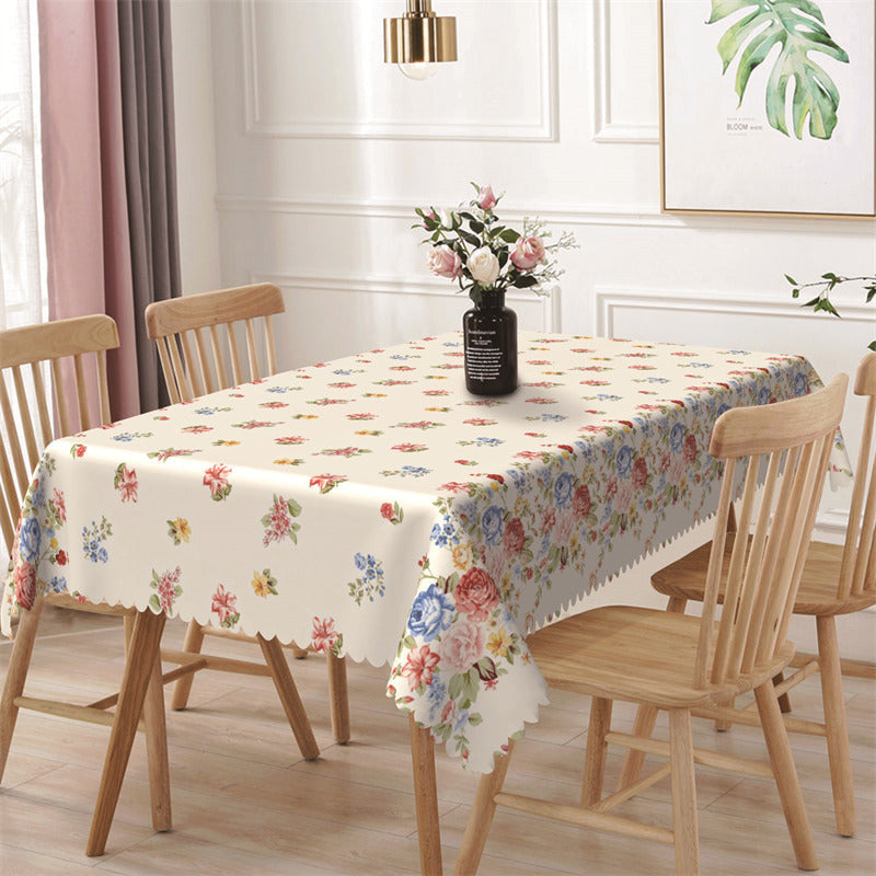 Aperturee - Red And Blue Floral Rustic Rectangle Tablecloth