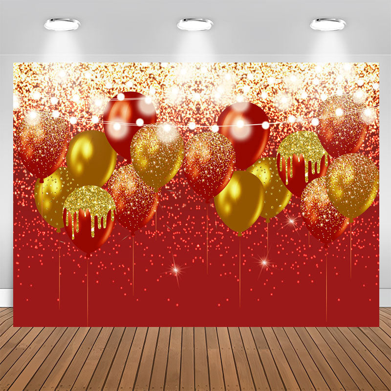 Aperturee - Red And Gold Glitter Balloons Happy Birthday Backdrop