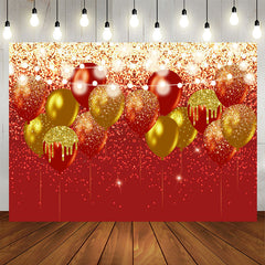 Aperturee - Red And Gold Glitter Balloons Happy Birthday Backdrop