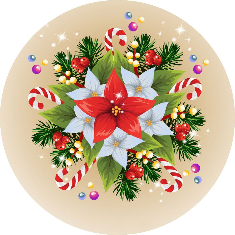 Aperturee - Red And Green Christmas Wreath Round Backdrop