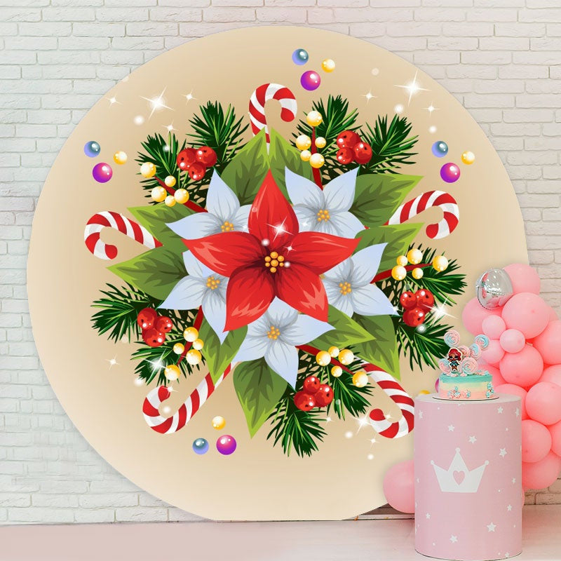 Aperturee - Red And Green Christmas Wreath Round Backdrop