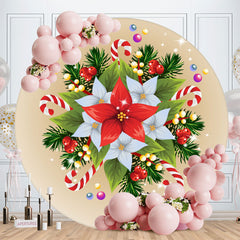 Aperturee - Red And Green Christmas Wreath Round Backdrop