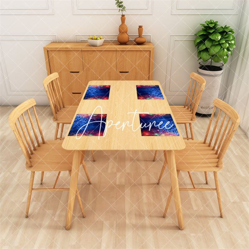 Aperturee - Red And Green Spark Blue Bokeh Set Of 4 Placemats