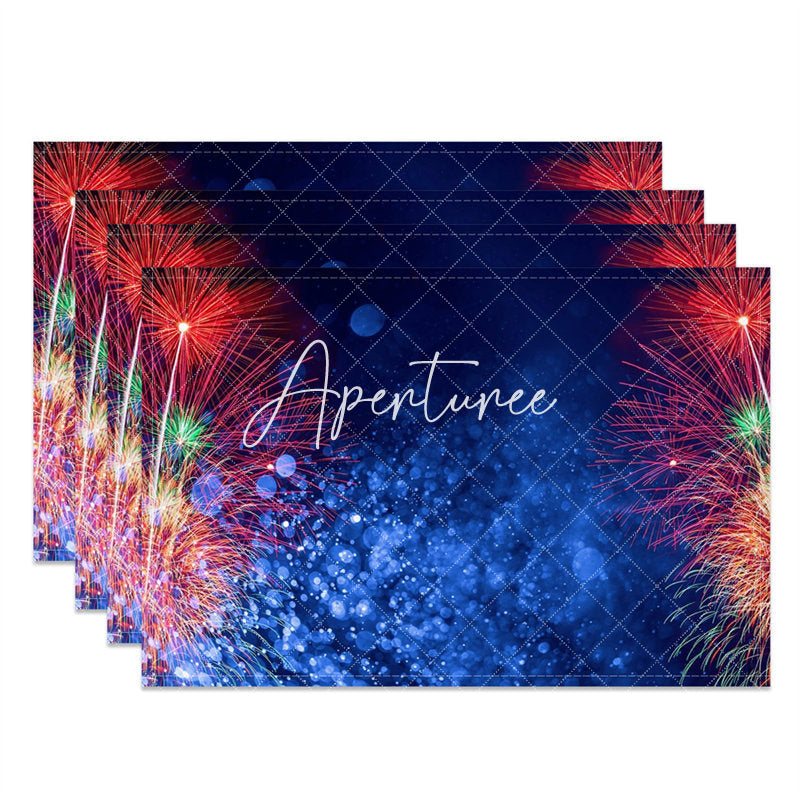 Aperturee - Red And Green Spark Blue Bokeh Set Of 4 Placemats