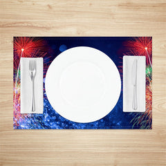 Aperturee - Red And Green Spark Blue Bokeh Set Of 4 Placemats