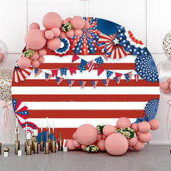 Aperturee Red And White Stripe Independence Day Round Backdrop