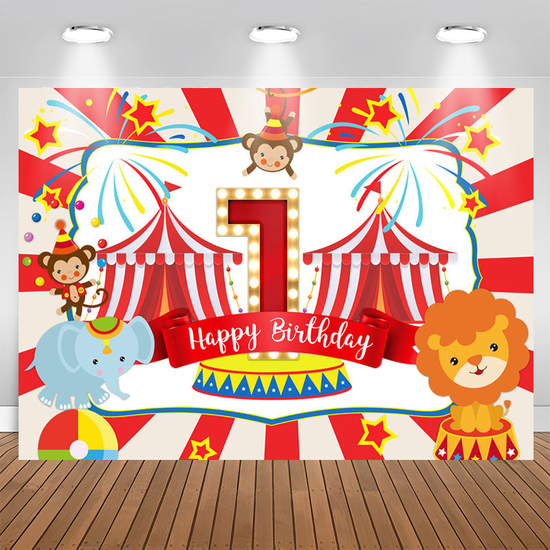 Aperturee - Red Animals 1st Happy Birthday Party Backdrop For Boy