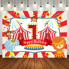 Aperturee - Red Animals 1st Happy Birthday Party Backdrop For Boy