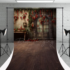 Aperturee - Red Ball Vintage Door Christmas Photoshoot Backdrop