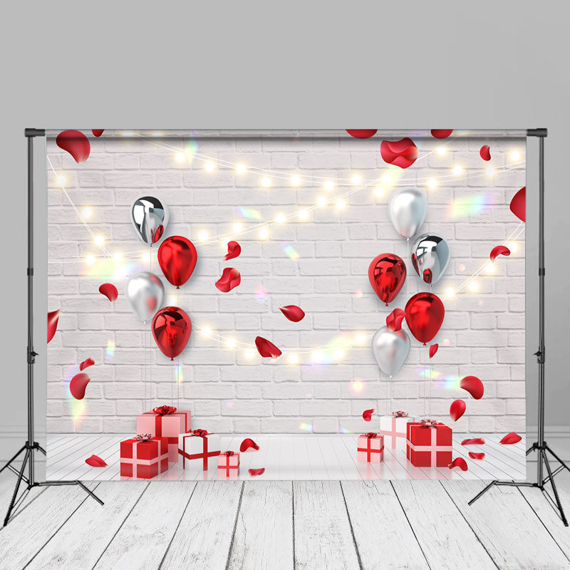 Aperturee - Red Balloon Gift Brick Valentines Day Photo Backdrop