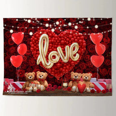 Aperturee - Red Balloon Heart Teddy Rose Valentine Backdrop