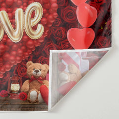 Aperturee - Red Balloon Heart Teddy Rose Valentine Backdrop