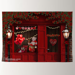 Aperturee - Red Balloon Heart Teddy Shop Valentine Backdrop