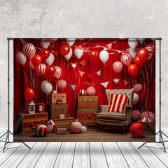 Aperturee - Red Balloons Flags Sofa Birthday Cake Smash Backdrop