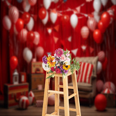 Aperturee - Red Balloons Flags Sofa Birthday Cake Smash Backdrop