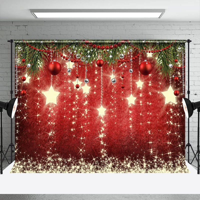 Aperturee - Red Balls Star Glitter Christmas Photo Backdrop